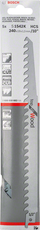 Hoja de sierra alternativa Bosch S1542K para madera.