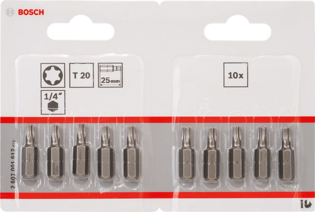 Puntas de destornillador Bosch T20 de 25 mm extra duras, 10 unidades.