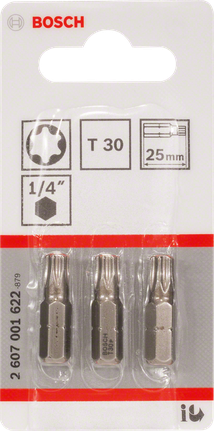 Puntas de destornillador Bosch T30 de 25 mm.