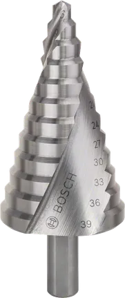 Broca escalonada HSS de Bosch de 6-39 mm para agrandar agujeros con precisión.