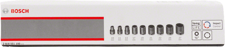 Juego de vasos Bosch de 9 piezas de 10 a 27 mm.