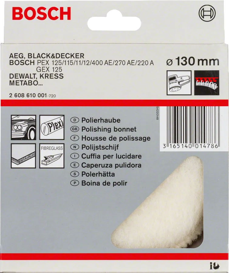 Quilla de lana de cordero Bosch de 130 mm para pulir.
