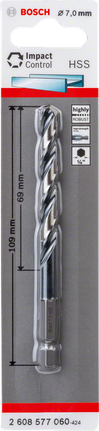 Broca helicoidal de vástago hexagonal HSS Bosch de 7,0 mm.