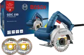 Cortadora de mármol Bosch GDC 150 con dos hojas de diamante.