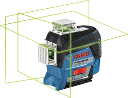 Herramienta niveladora láser Bosch GLL 3-80 CG con líneas láser verdes.
