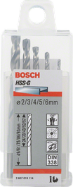 Juego de 5 brocas para metal HSS-G de Bosch de 2 a 6 mm.