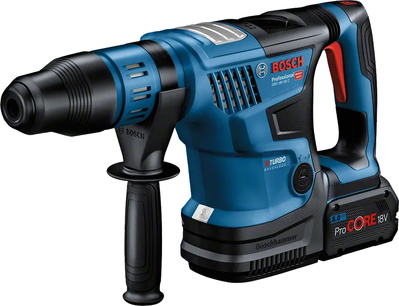 Martillo perforador a batería Bosch GBH 18V-36 C con batería de 8 Ah.