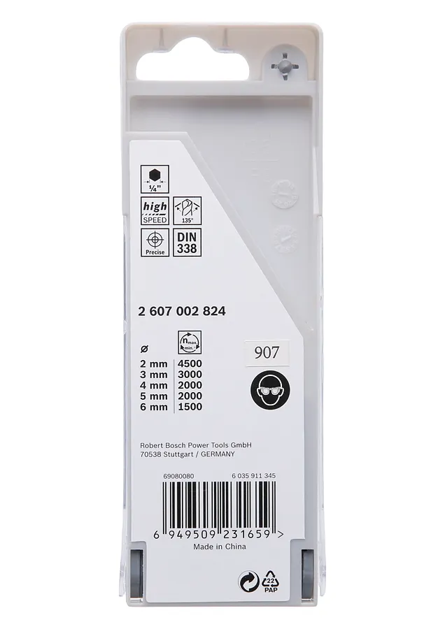 Juego de 5 brocas hexagonales HSS PointTeQ de Bosch , de 2 a 6 mm.