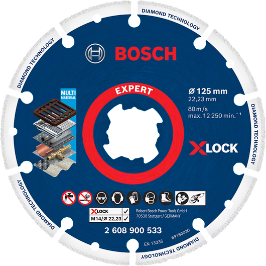 Disco de corte de diamante Bosch Expert X-LOCK para múltiples materiales.