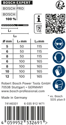Juego de brocas para taladro percutor Bosch EXPERT SDS plus-7X de 5–12 mm.
