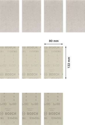 Juego de mallas de lija Bosch EXPERT M480 de 80 x 133 mm, granos surtidos.