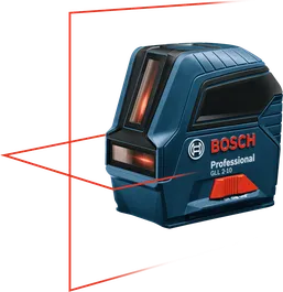 Herramienta de nivelación láser Bosch GLL 2-10 con líneas cruzadas visibles.