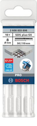 Juego de 10 brocas para taladro percutor Bosch PRO SDS plus-5X de 8 mm.