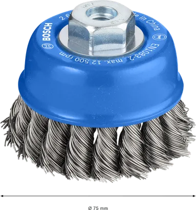 Cepillo de copa pesado de metal Bosch PRO de 75 mm para amoladoras angulares.