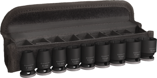 Juego de vasos de impacto Bosch PRO de 3/8 pulgadas, 9 piezas en estuche.
