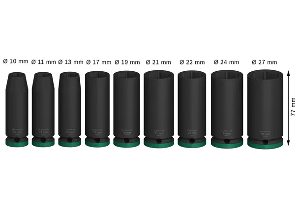 Juego de vasos de impacto Bosch PRO de 1/2 pulgada de profundidad, 9 piezas.