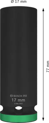 Vaso de impacto Bosch PRO de 1/2 pulgada y 17 mm de profundidad.