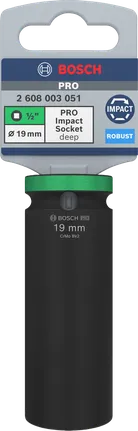 Vaso de impacto Bosch PRO de 1/2″ y 19 mm de profundidad.