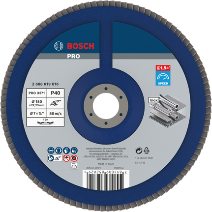 Disco de láminas Bosch PRO X571 angulado de 180 mm G40 para metal.