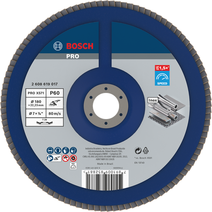 Disco de láminas Bosch PRO X571, angulado, 180 mm, grano 60.