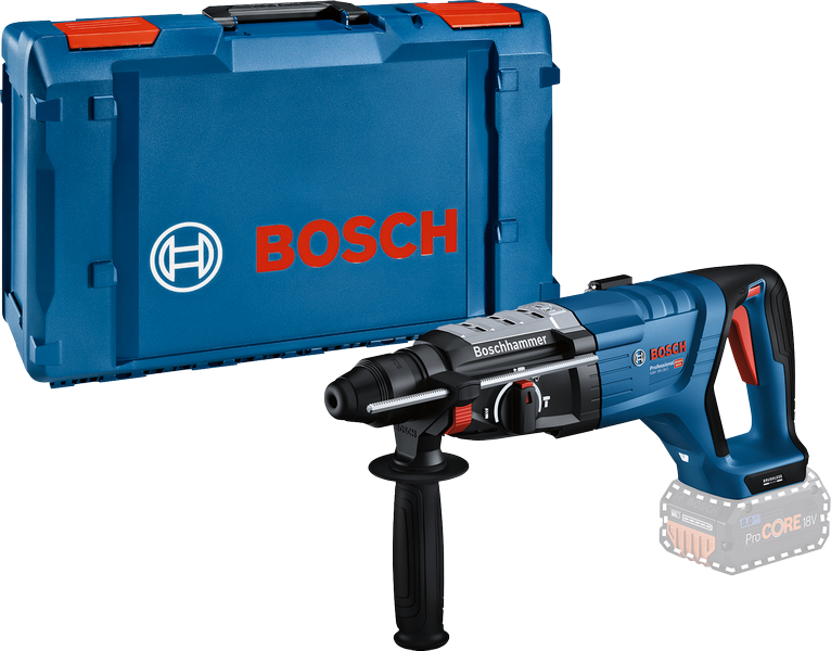 Martillo perforador Bosch GBH 18V-28 con maletín de transporte.