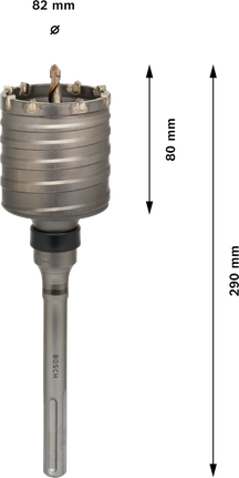 Broca de núcleo Bosch PRO SDS max-5 de 82 mm con 8 dientes.