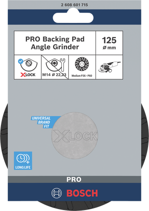 Almohadilla de soporte Bosch PRO mediana de 125 mm X-Lock para amoladoras angulares.