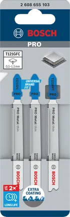 Hojas de sierra de calar Bosch PRO Metal thin T121GFC, paquete de 3, 92 mm.