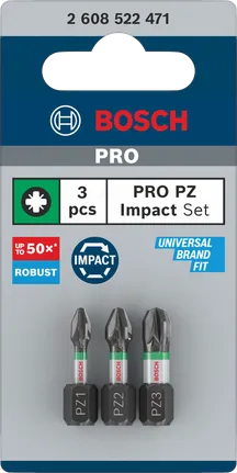 Juego de puntas de impacto Bosch PRO PZ, 3 piezas.