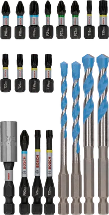 Bosch PRO Impact Mixed Set 20 piezas, puntas de taladro y destornillador codificadas por colores.
