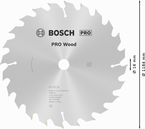 Hoja de sierra circular para madera Bosch PRO, 184 mm, 24 dientes.