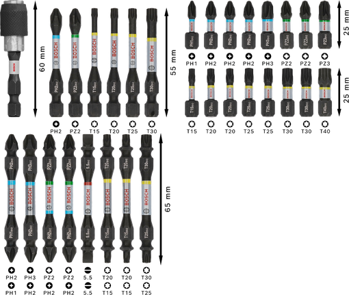 Juego de puntas de destornillador de impacto Bosch PRO, 31 piezas.