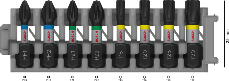 Juego de puntas de destornillador de impacto Bosch PRO, 8 piezas de 25 mm.