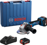 Amoladora angular Bosch GWS 18V-11 con maletín, batería y cargador.