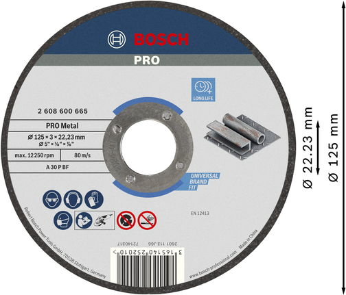 Disco de corte de metal Bosch PRO 125 x 3 x 22,23 mm.
