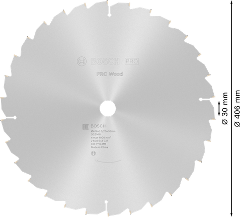 Hoja de sierra circular para madera Bosch PRO 406 x 30 mm.