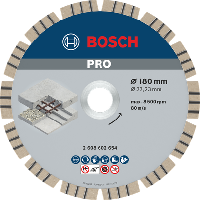 Disco de diamante para hormigón Bosch PRO de 180 mm para cortar hormigón.