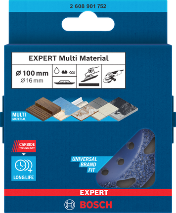 Cabezal de rectificado de carburo multimaterial Bosch Expert de 100 mm y 16 mm.
