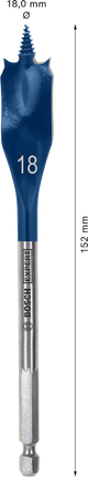 Broca de pala autocortante Bosch EXPERT de 18 x 152 mm.