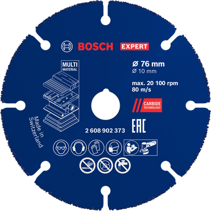 Disco de corte de carburo multimaterial Bosch EXPERT de 76 mm.