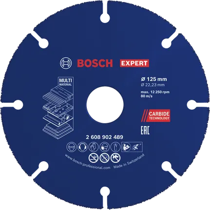 Disco de corte de carburo multimaterial Bosch EXPERT de 125 mm.