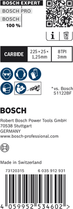 Hoja de sierra recíproca Bosch EXPERT Thick Tough Metal S1155CHC de carburo.
