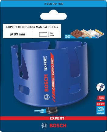 Embalaje de sierra de corona de carburo Bosch de 89 mm.