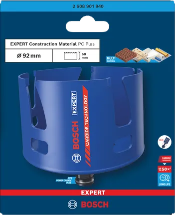 Sierra de corona para materiales de construcción Bosch de 92 mm.