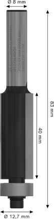 Broca para enrutador Bosch PRO con cojinete inferior y borde al ras, vástago de 8 mm.