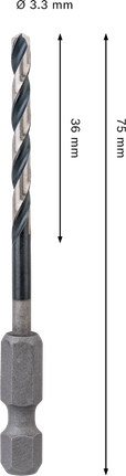 Broca helicoidal de impacto Bosch PRO Metal HSS-G de 3,3 x 75 mm.