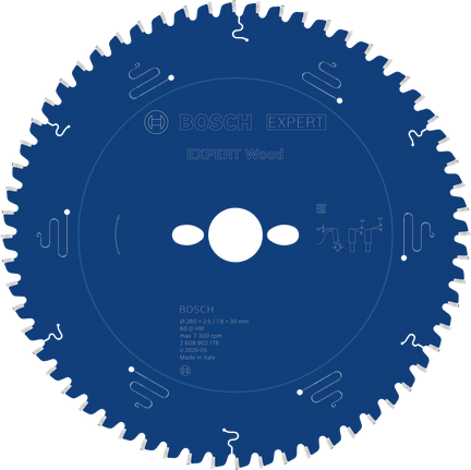 Hoja de sierra circular para madera Bosch EXPERT 260 mm T60.