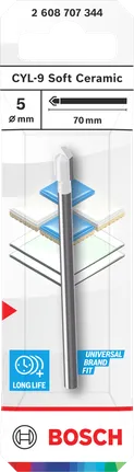 Broca Bosch CYL-9 de cerámica blanda de 5 x 70 mm para azulejos y vidrio.