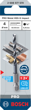 Broca de impacto Bosch PRO Metal HSS-G de 4 mm para metal.