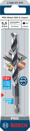 Broca helicoidal de impacto Bosch PRO Metal HSS-G de 5,5 mm para metal.